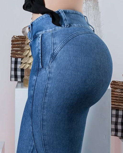 Women's Butt-Enhancing Double-Breasted Skinny Jeans