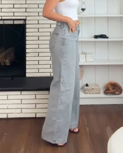 High-Waist Relaxed Fit Wide-Leg Denim Jeans