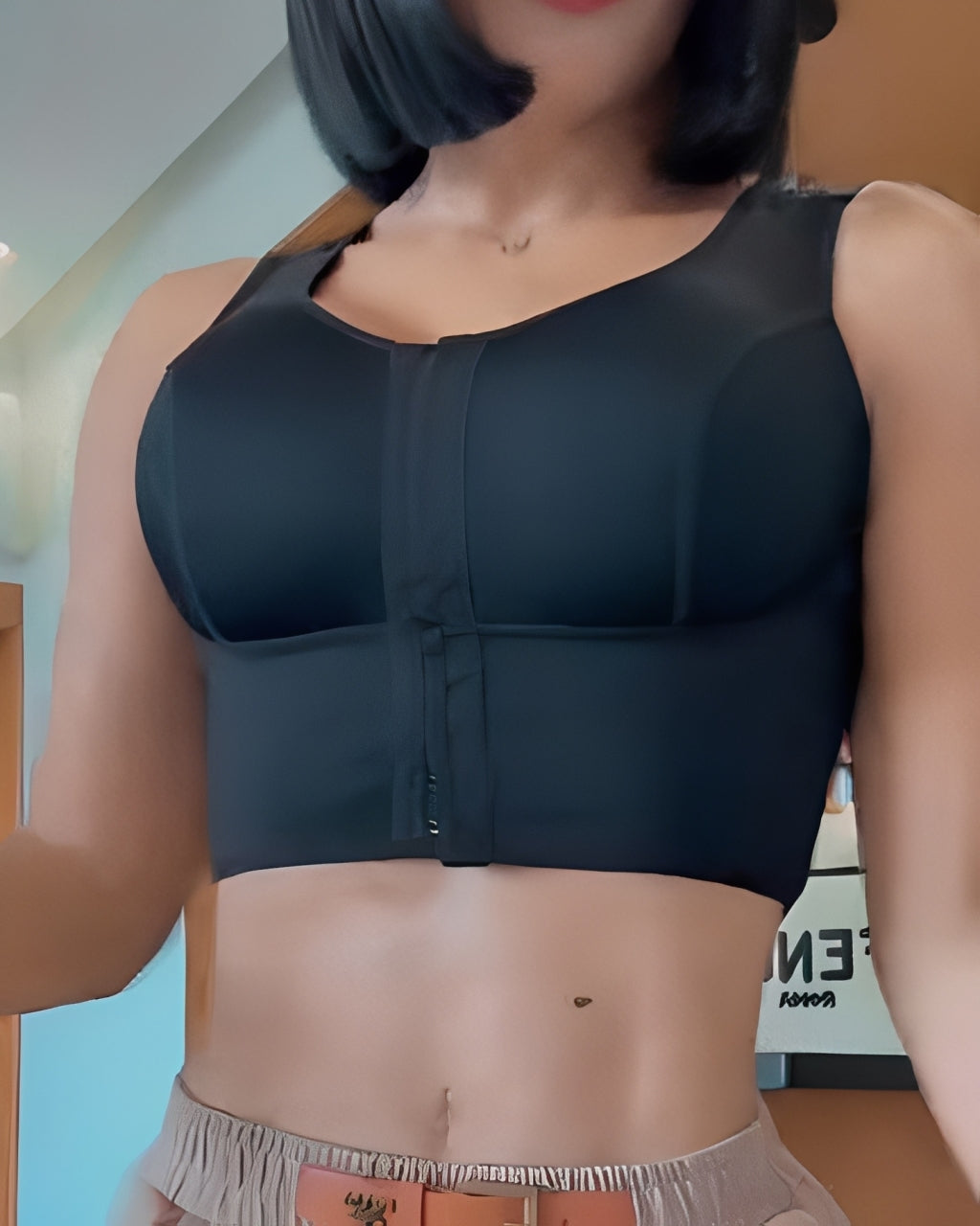 Women's Wide Strap Hook and Eye Shaping Bra Black