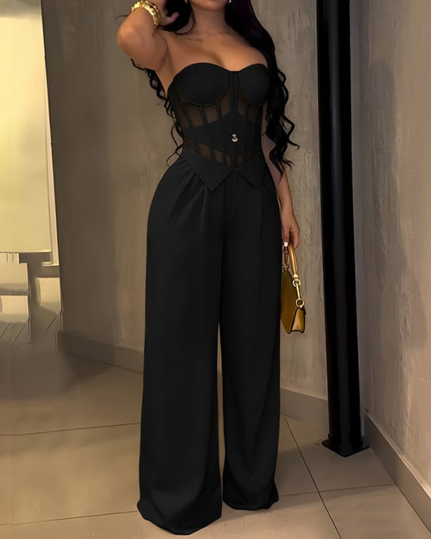 Bandeau Slimming Fit Casual Wide-Leg Jumpsuit Black