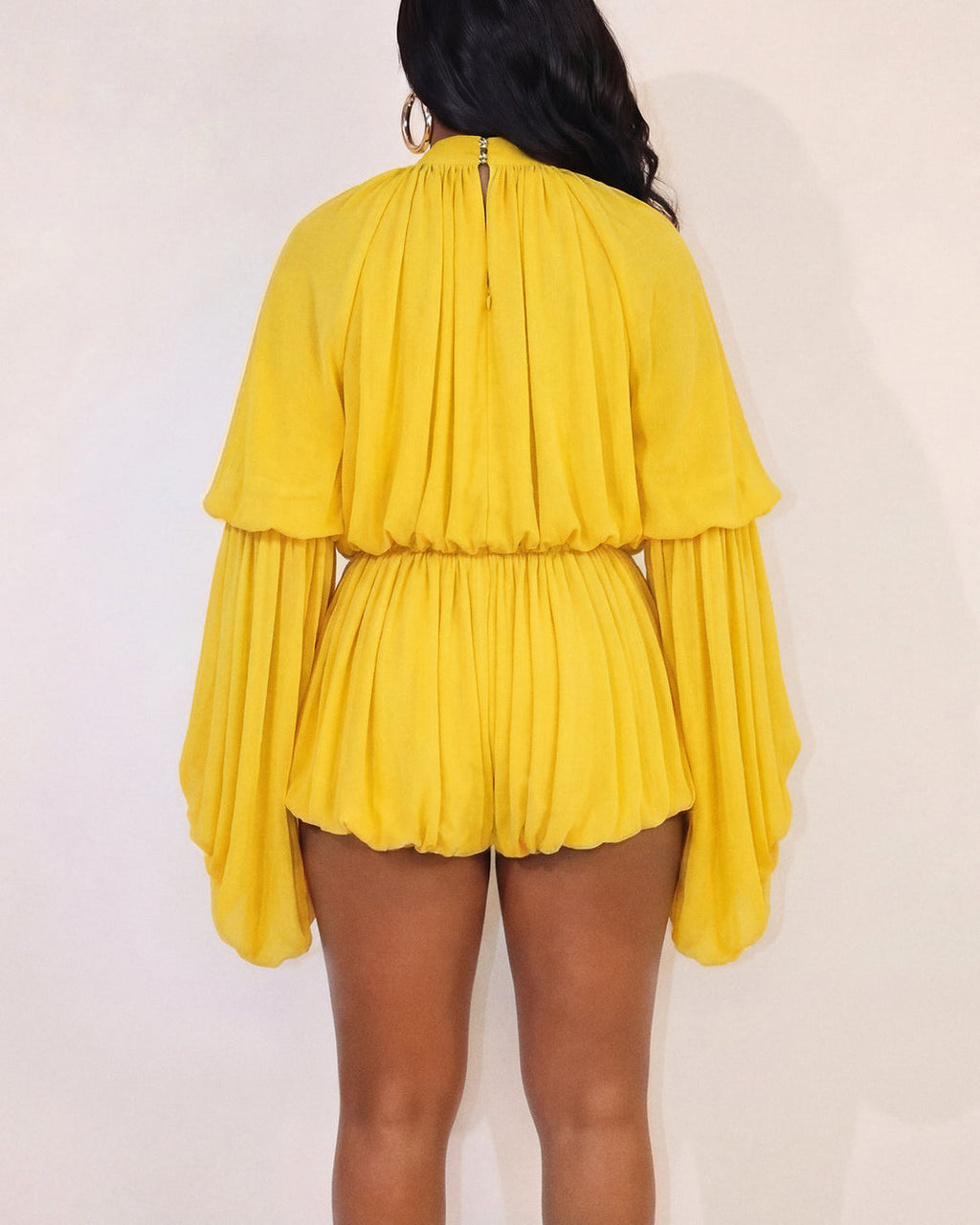 Mesh High neckline Bell Sleeve Romper