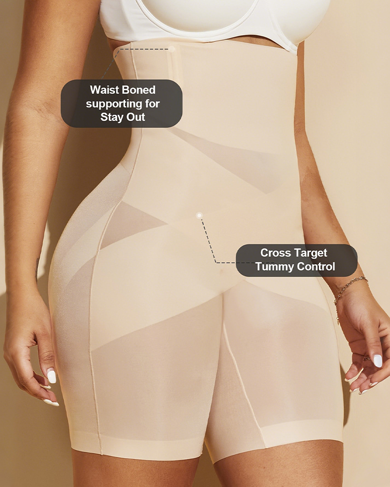 High-Waisted Cross-Sculpting Seamless Shapewear Shorts Tan