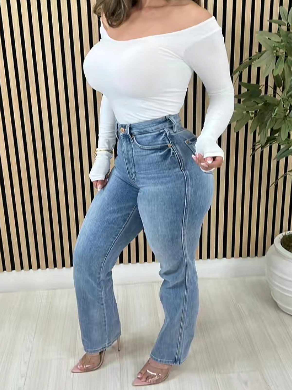 High Rise Belly Control Flare Jeans Blue