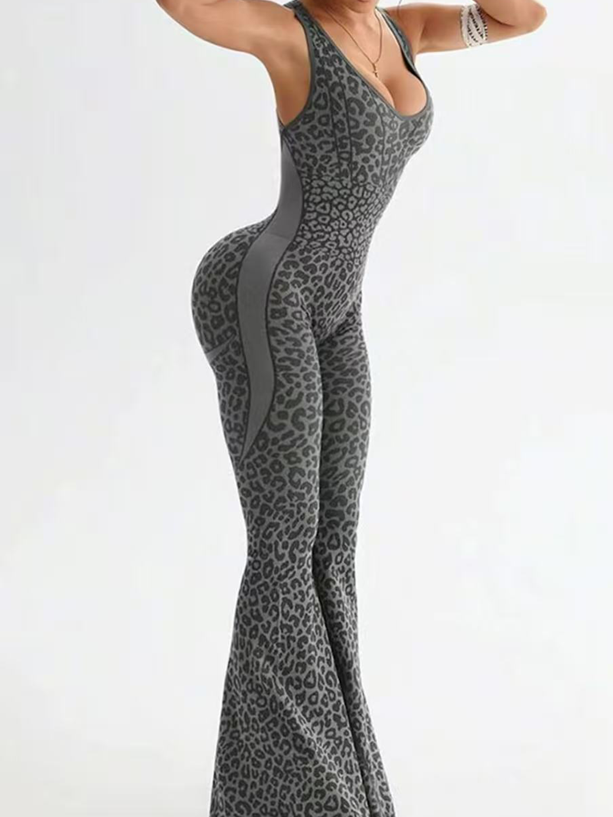 Women's Leopard Print Flared Leggings Bodysuit