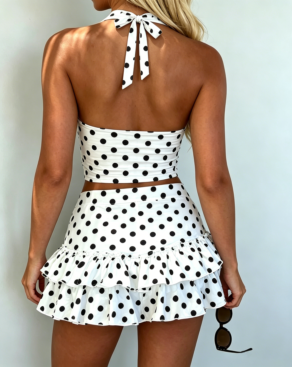 Polka Dot Top & Frill Detail Shorts Two-piece Set