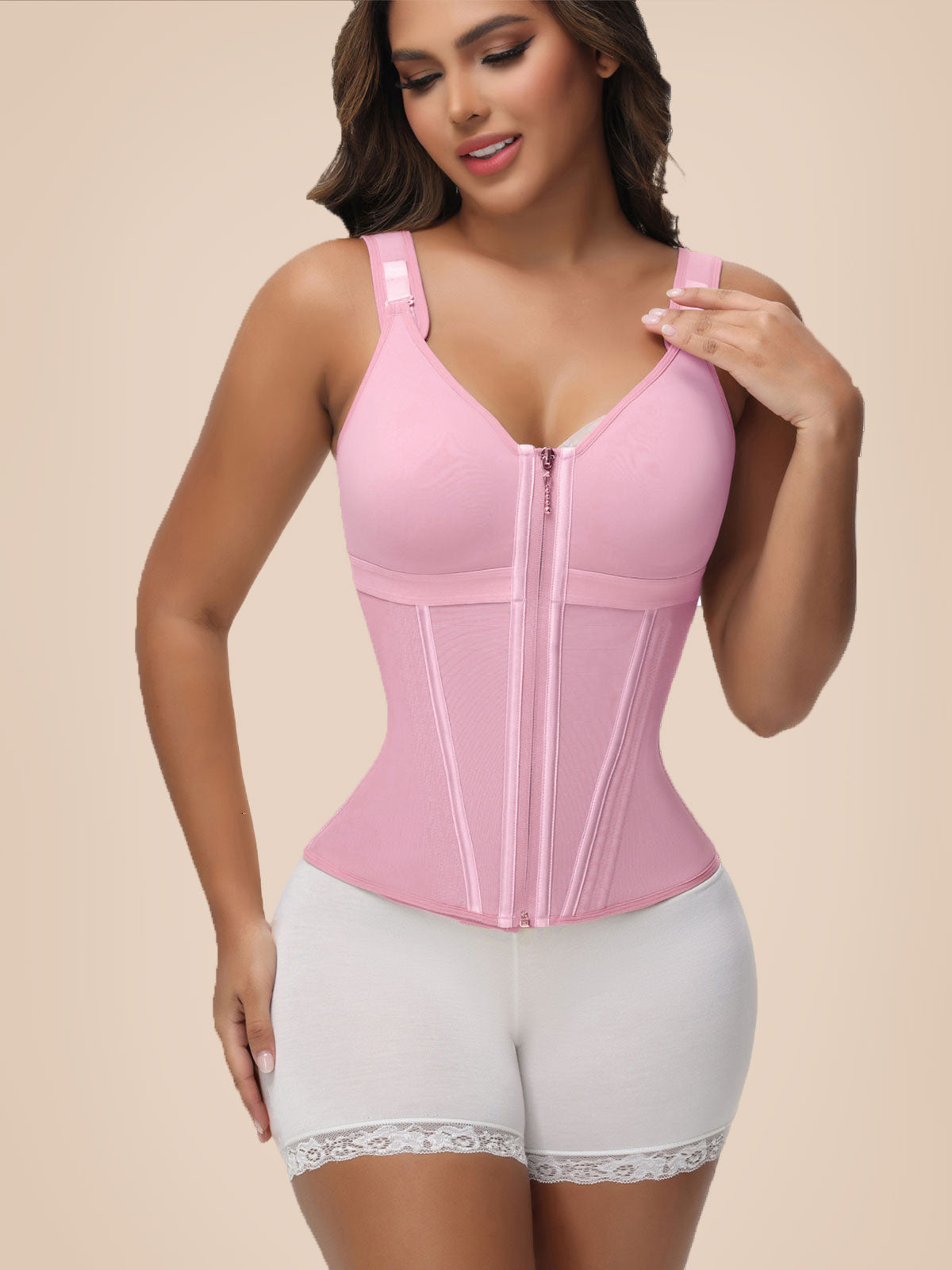 Extreme Latex Corset Waist Vest With Bra Pink