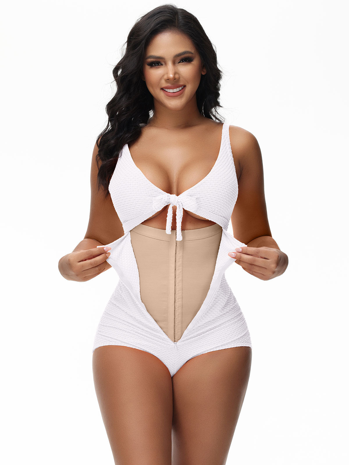 Butt Lifting Bodysuit Sleeveless Shapewear White