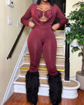 Sexy Draped Neck Slimming Long-Sleeved Jumpsuit DarkRed