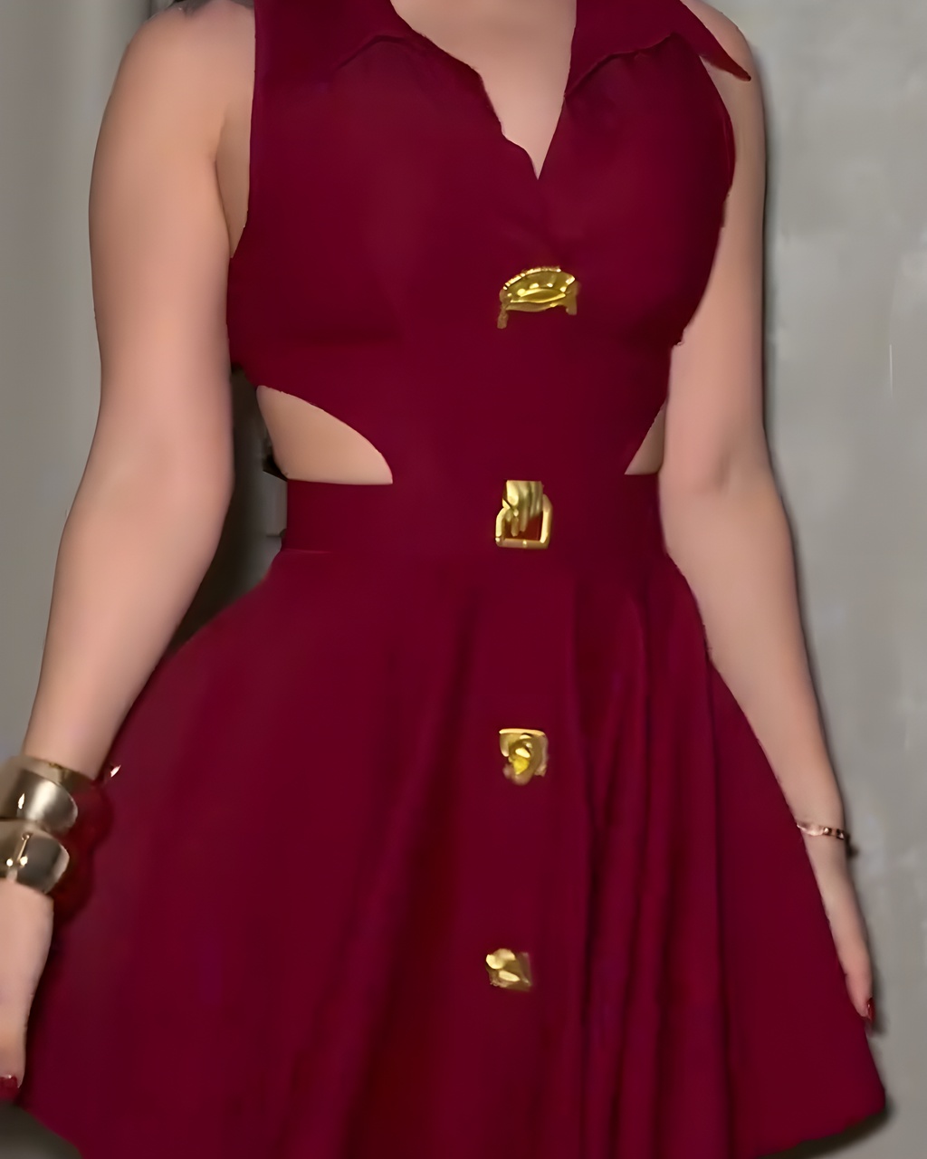 Fashionable Lapel Slimming Cutout Dress