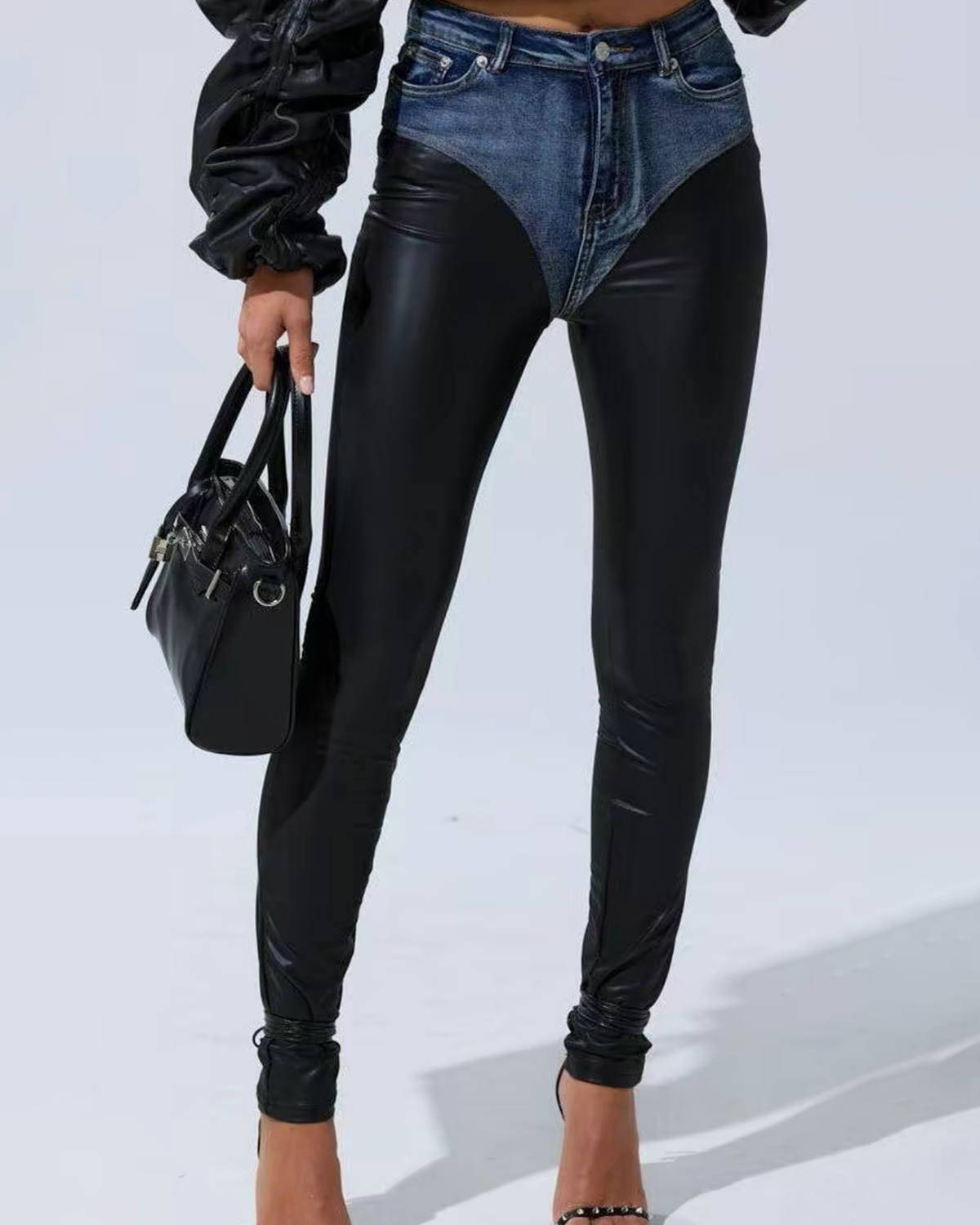 Stylish Patchwork Skinny Leather Pants
