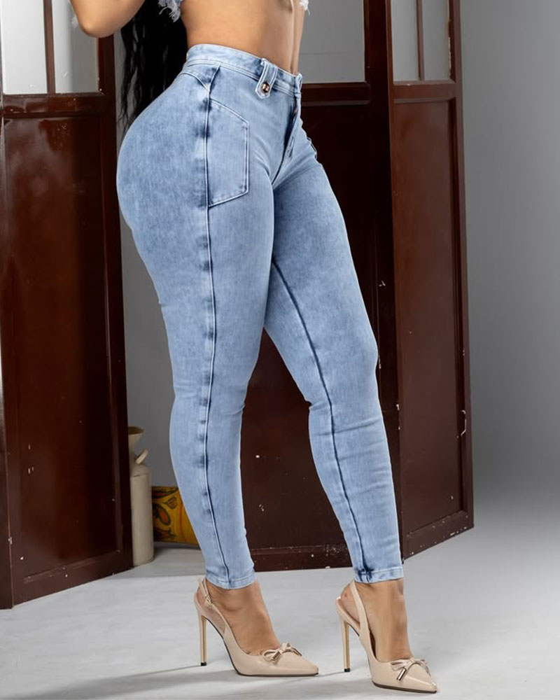High Waist Butt Lift Skinny Jeans Lightblue