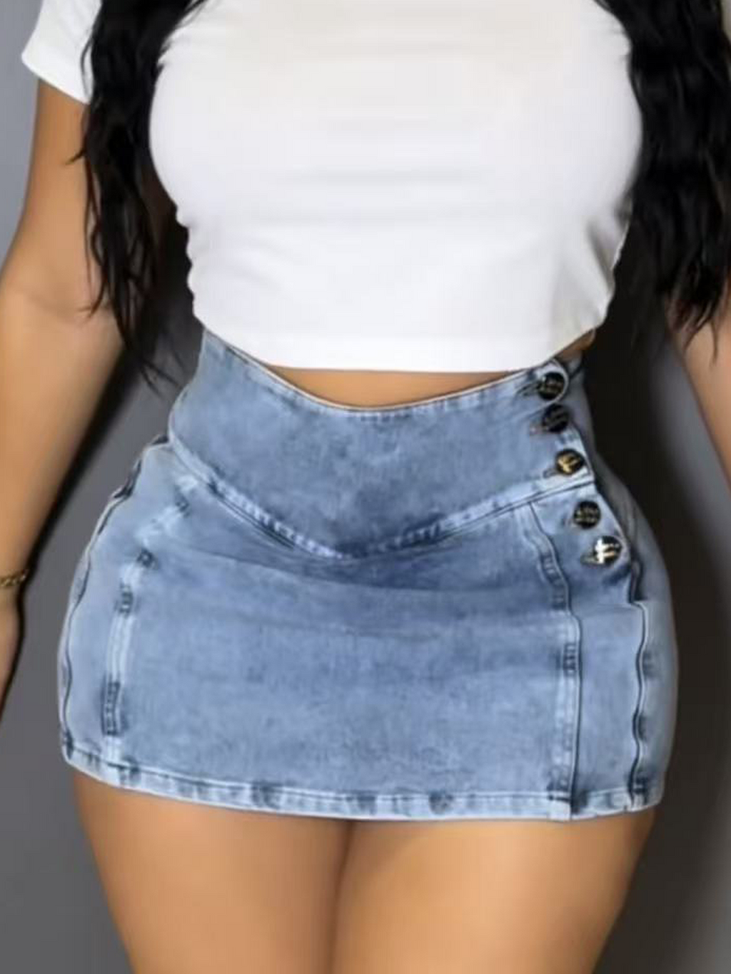 High Waisted Tummy Controlling Hip Hugging Denim Culottes Skyblue