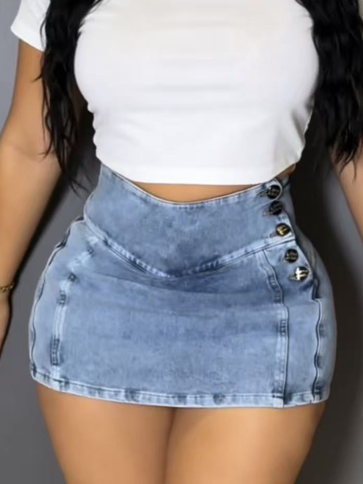 High Waisted Tummy Controlling Hip Hugging Denim Culottes Skyblue