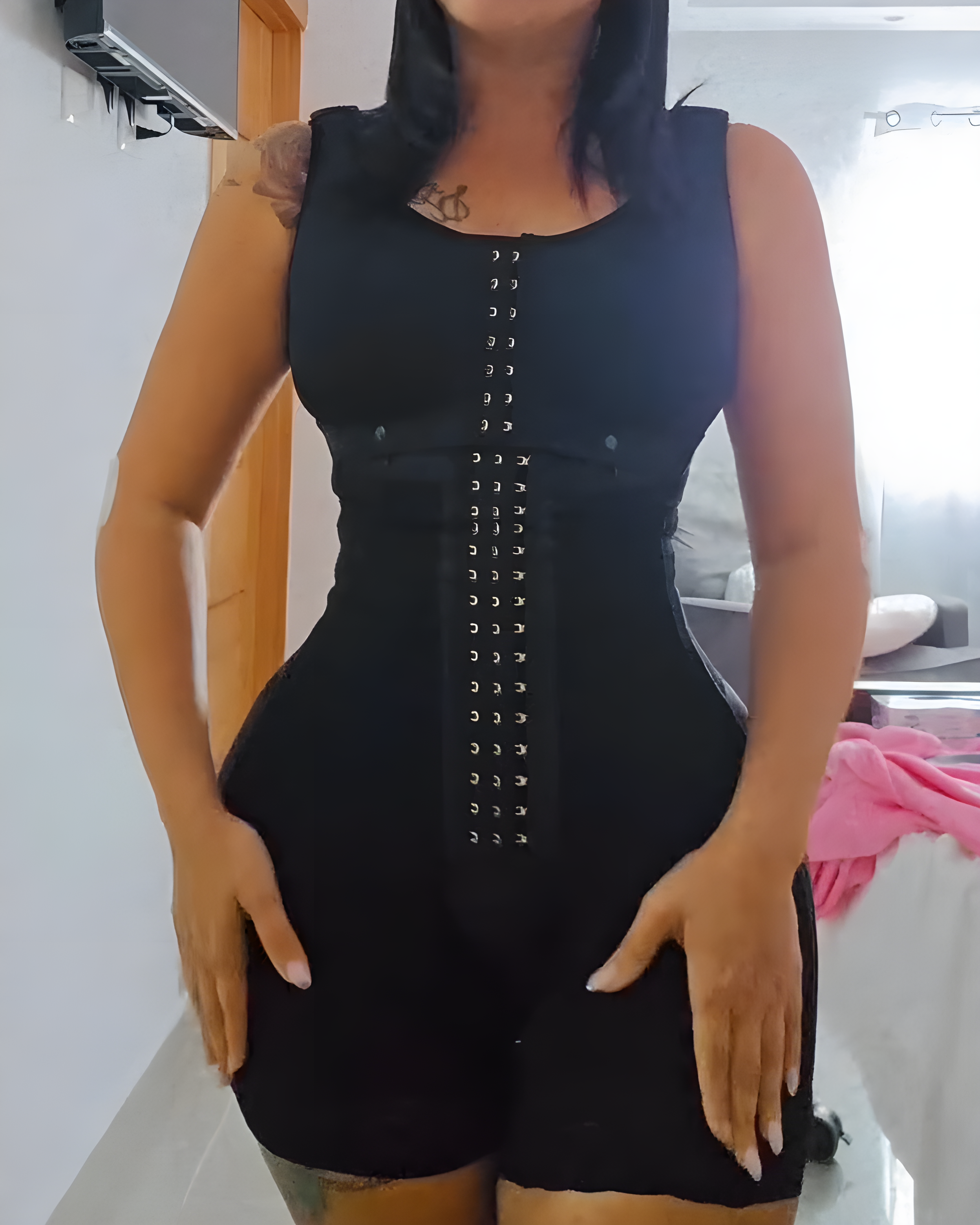 Steel Bone Hourglass Shaping Sleeveless Full Body Shaper Black