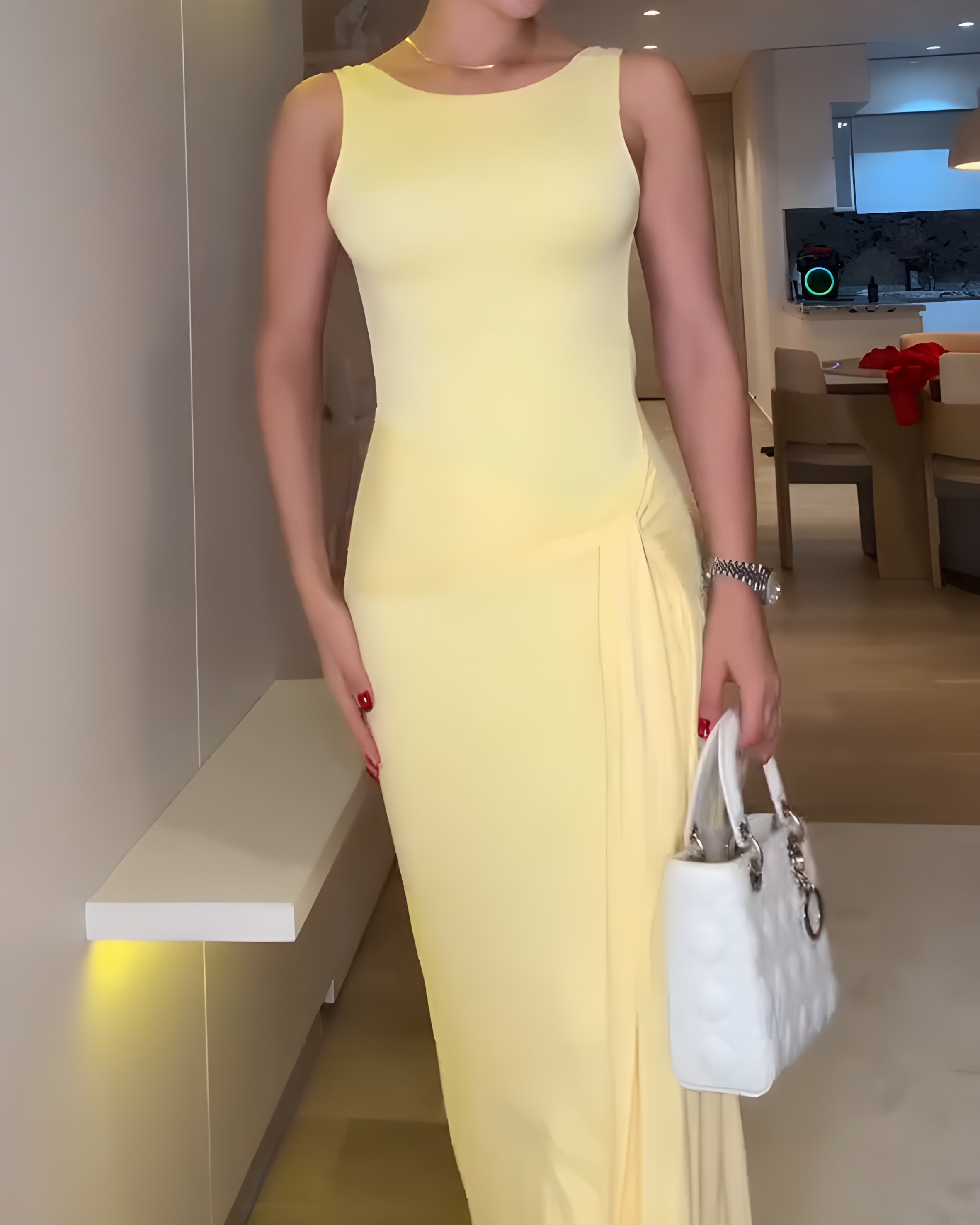 Sleeveless Backless Bodycon Long Maxi Dress Yellow