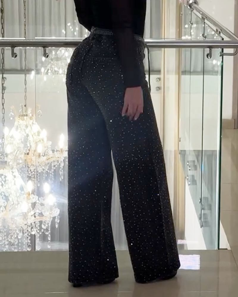Diamond-Studded Straight-Leg Jeans (Pre-Sale)