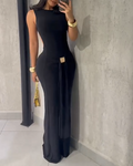 Slim Fit Backless Sleeveless Dress Black