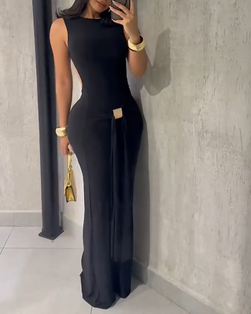 Slim Fit Backless Sleeveless Dress Black