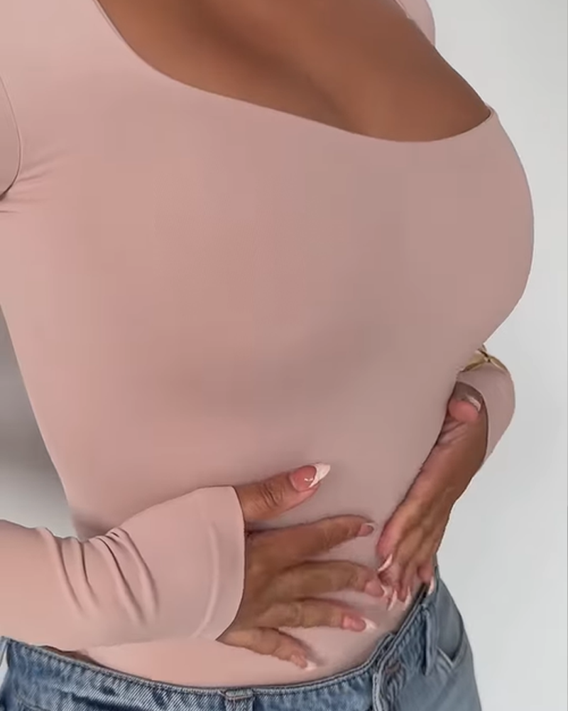Square Neck Slim Tummy Control Long Sleeve Bodysuit