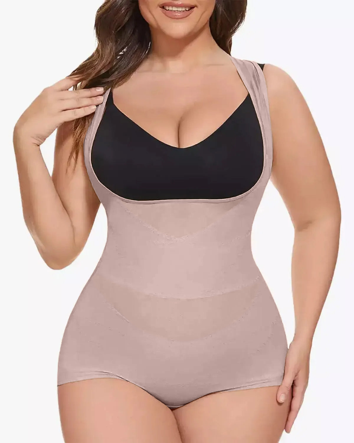 See-Through Mesh Tummy-Controlling Sexy Bodysuit RosyBrown