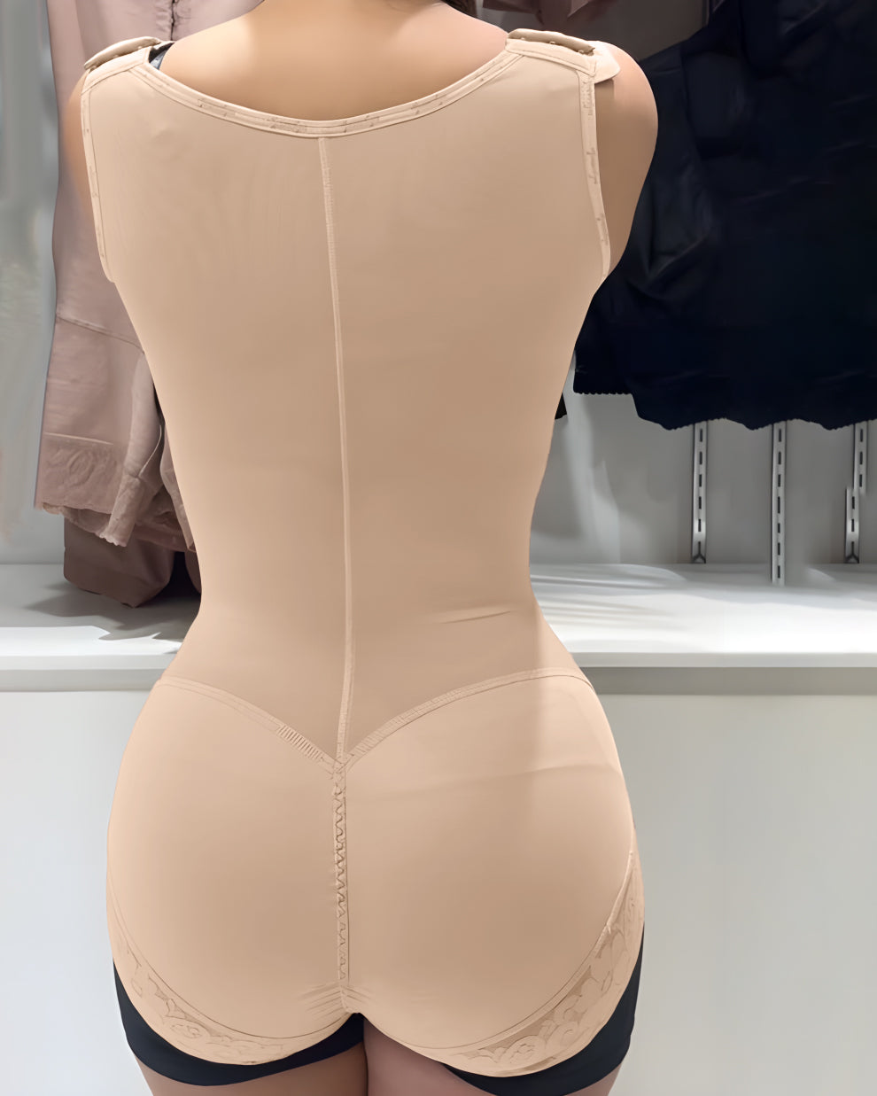 Tummy Control Butt-Lifting Slimming Short One-Piece Hook Eye Shapewear With Wide Straps