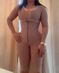Mid-Length Sleeve Front Zipper Full-Body Shapewear RosyBrown