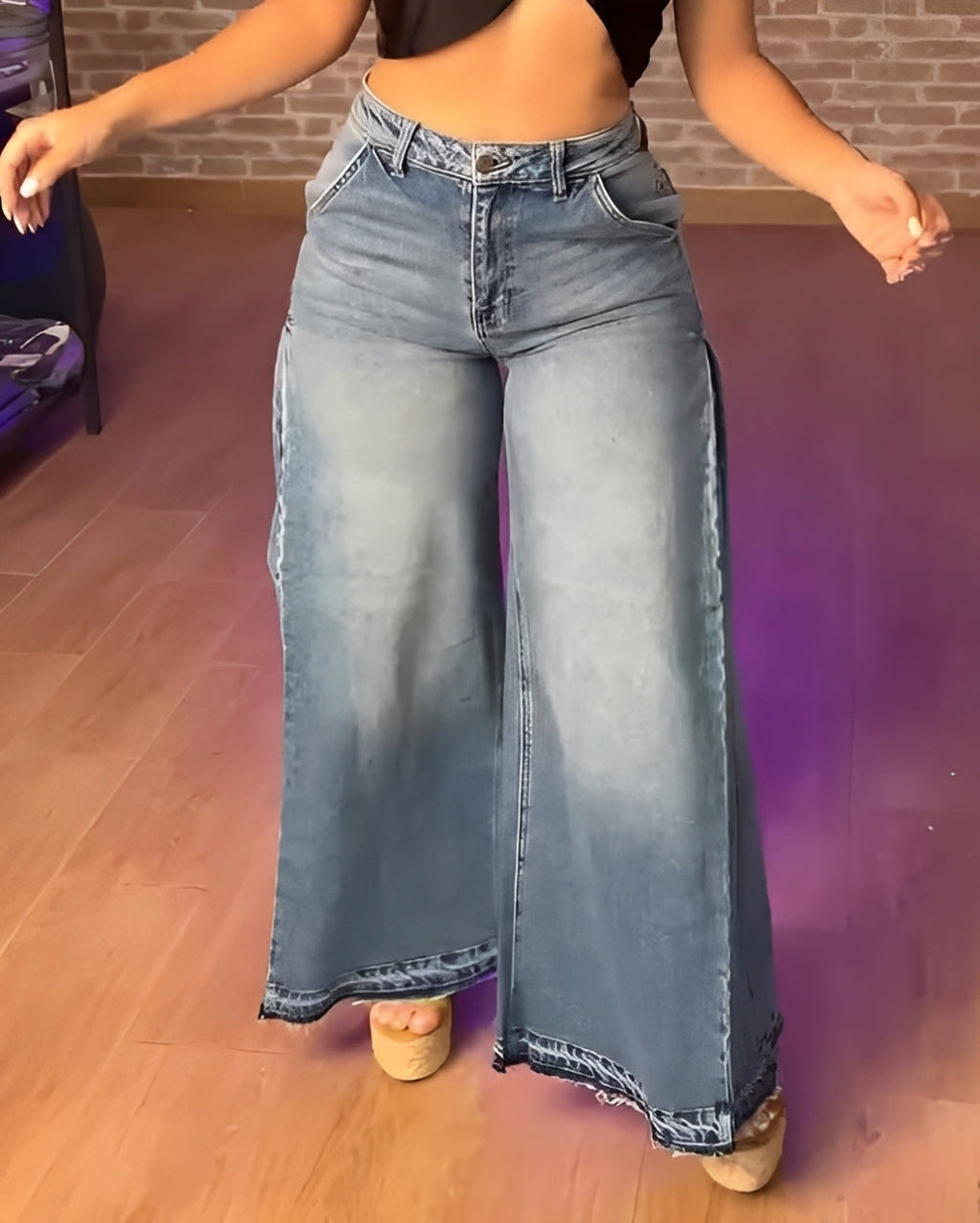Women's Slim-Fit Loose Wide-Leg Jeans Lightblue
