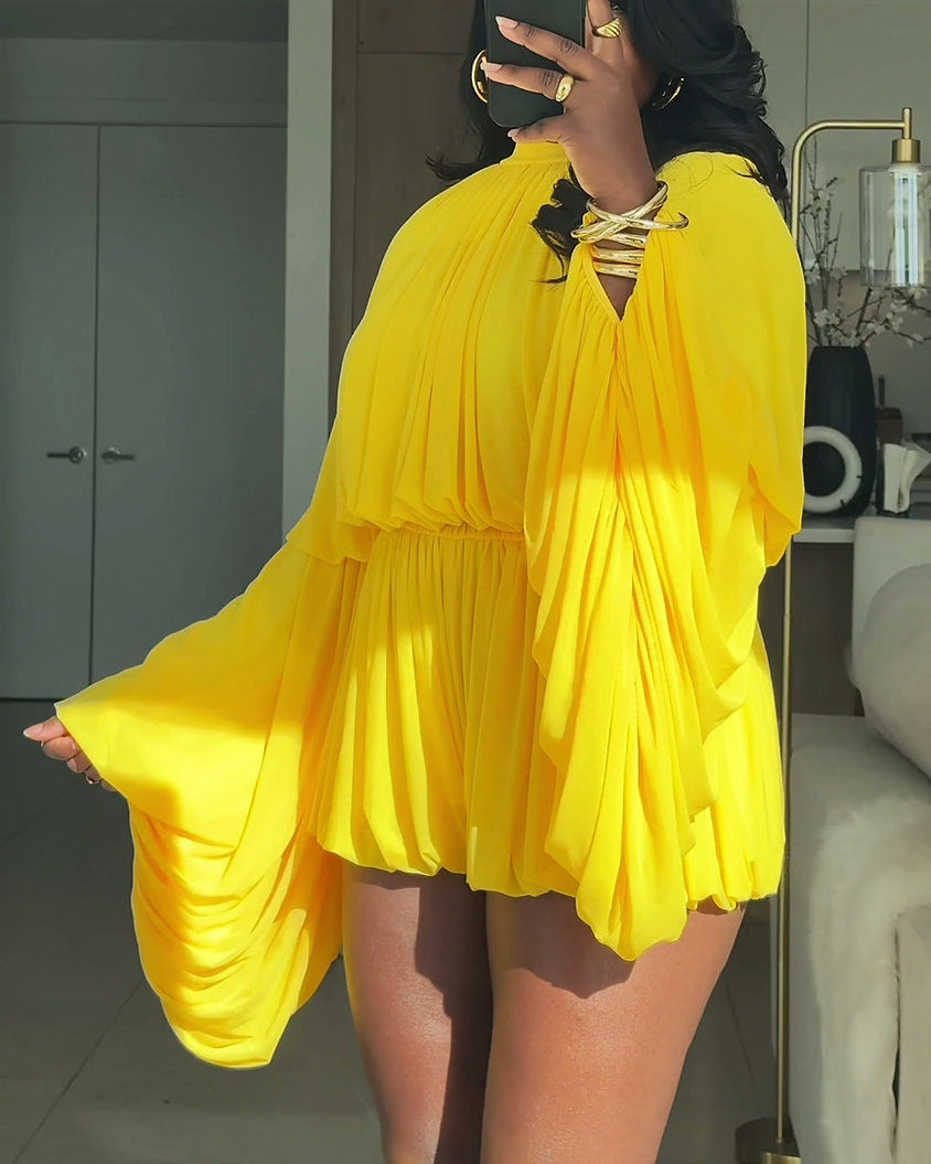 Mesh High neckline Bell Sleeve Romper