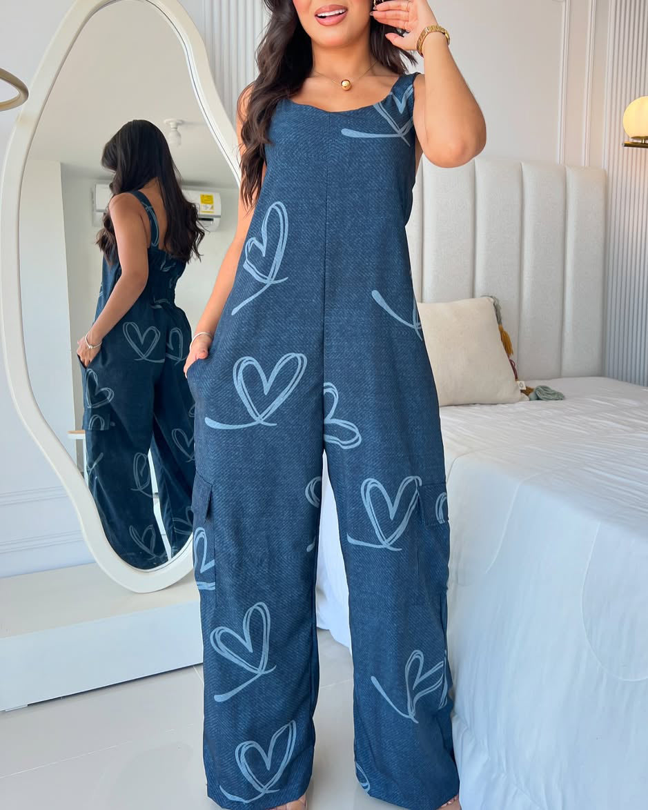 Women's Casual Sleeveless Wide Leg Jumpsuit Loveheart