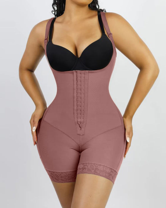 Abdominal Compression Hook and Eye Sleeveless Shapewear RosyBrown