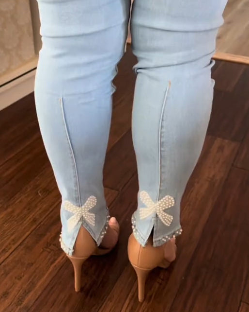 Women's Beaded Trims Slimming Skinny Jeans