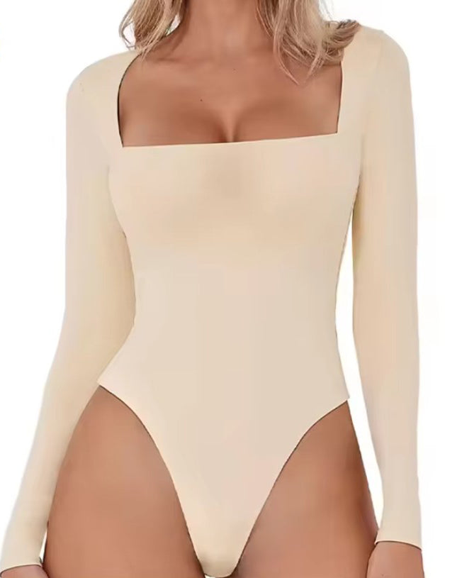 Seamless Square Neck Tummy Sculpt Shaping Bodysuit Beiges