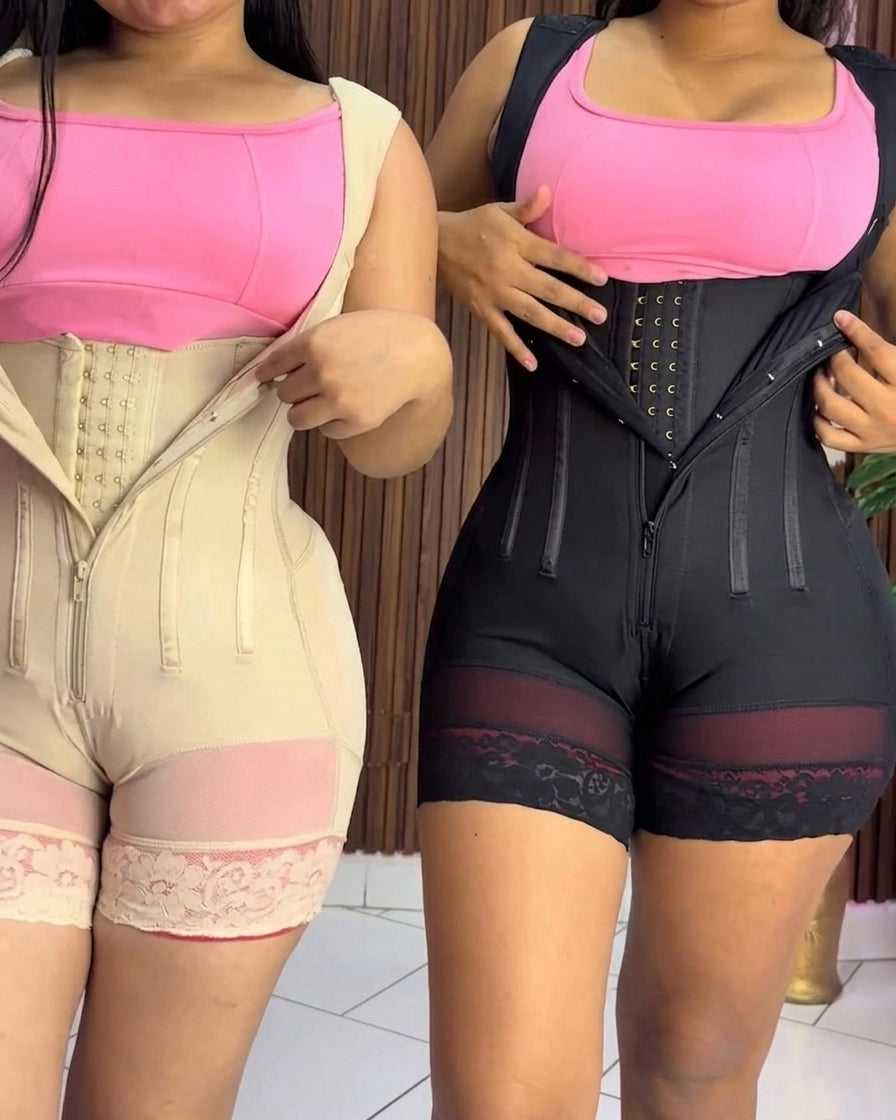 Premium Double Compression Hourglass Butt Lifter Body Shaper with Zipper & Hooks Black