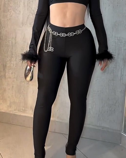 Women Trendy High Waist Tummy Control Fit Skinny Leggings Black