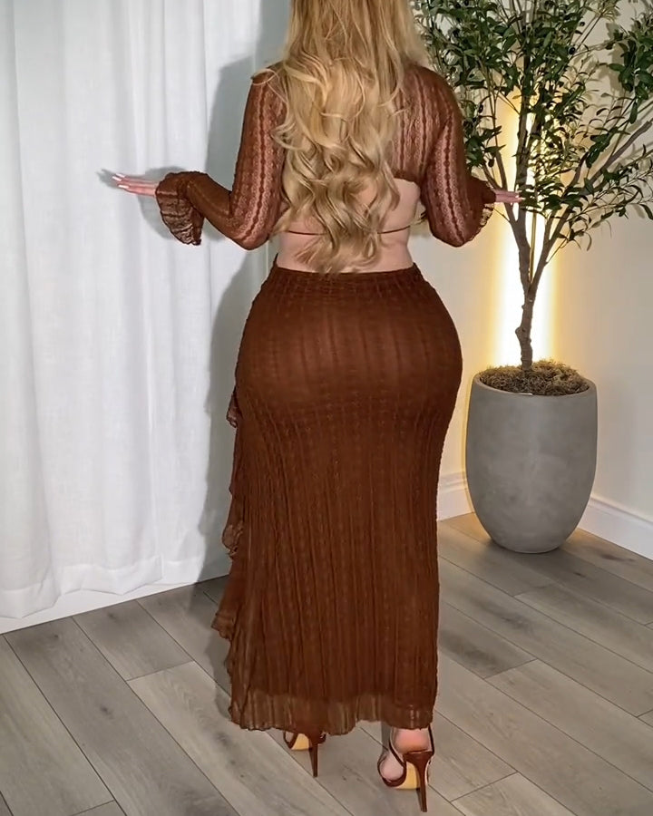 Women's Long-Sleeved Side-Slit Cutout Dress