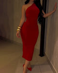 Women's Off-Shoulder Bodycon Midi Dress Red