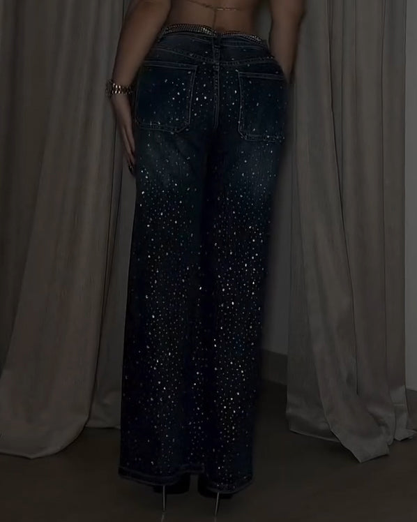 Women's Fashion Sparkling Rhinestone Jeans
