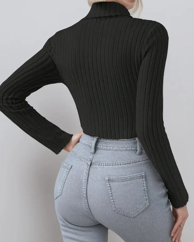 Knitted Long-Sleeved Turtleneck Slim-Fit Bodysuit