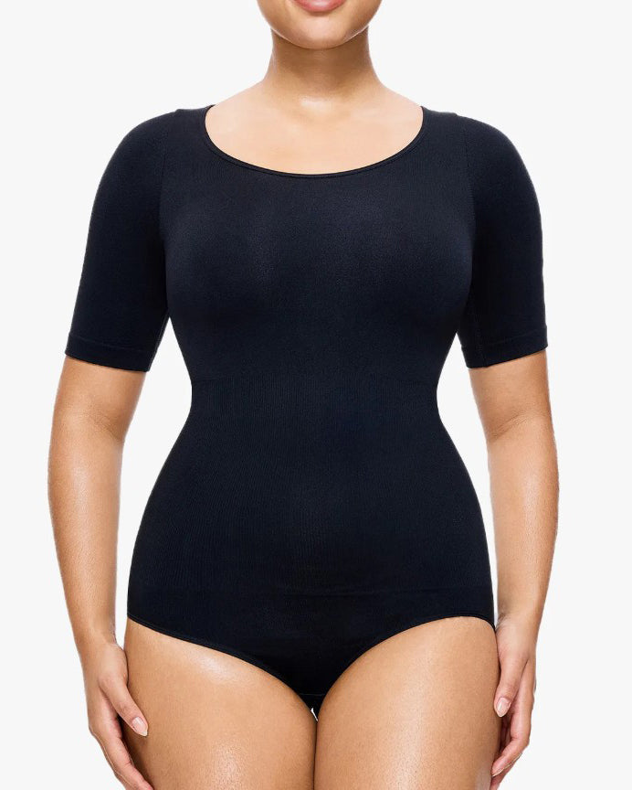 Round Neck Short Sleeve Slimming Shaping Thong Bodysuit