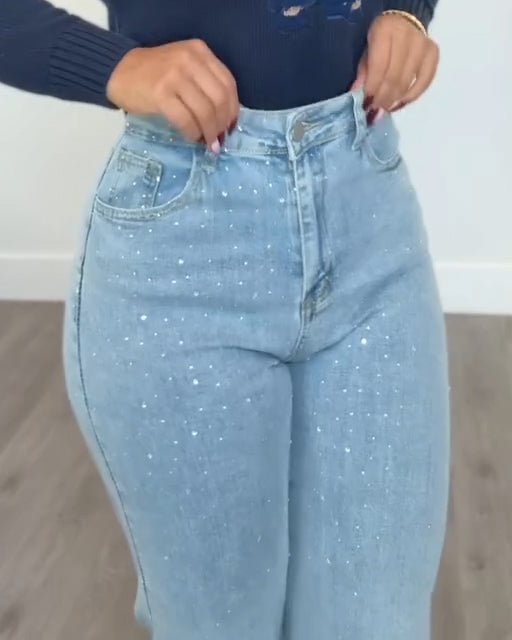 Women's Rhinestone Straight Leg Jeans