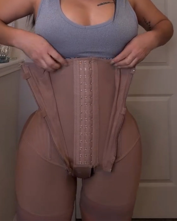 Double-layer Shaping High-waisted Shorts With Button And Zipper