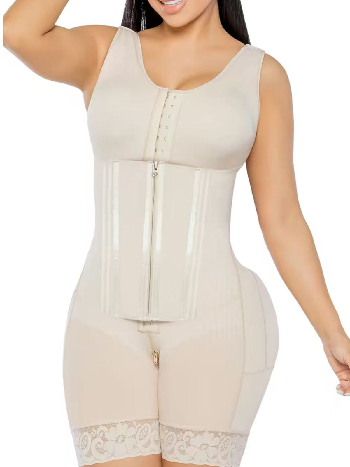 Double Compression Body Shaper Tummy Control Faja with Zipper Crotch