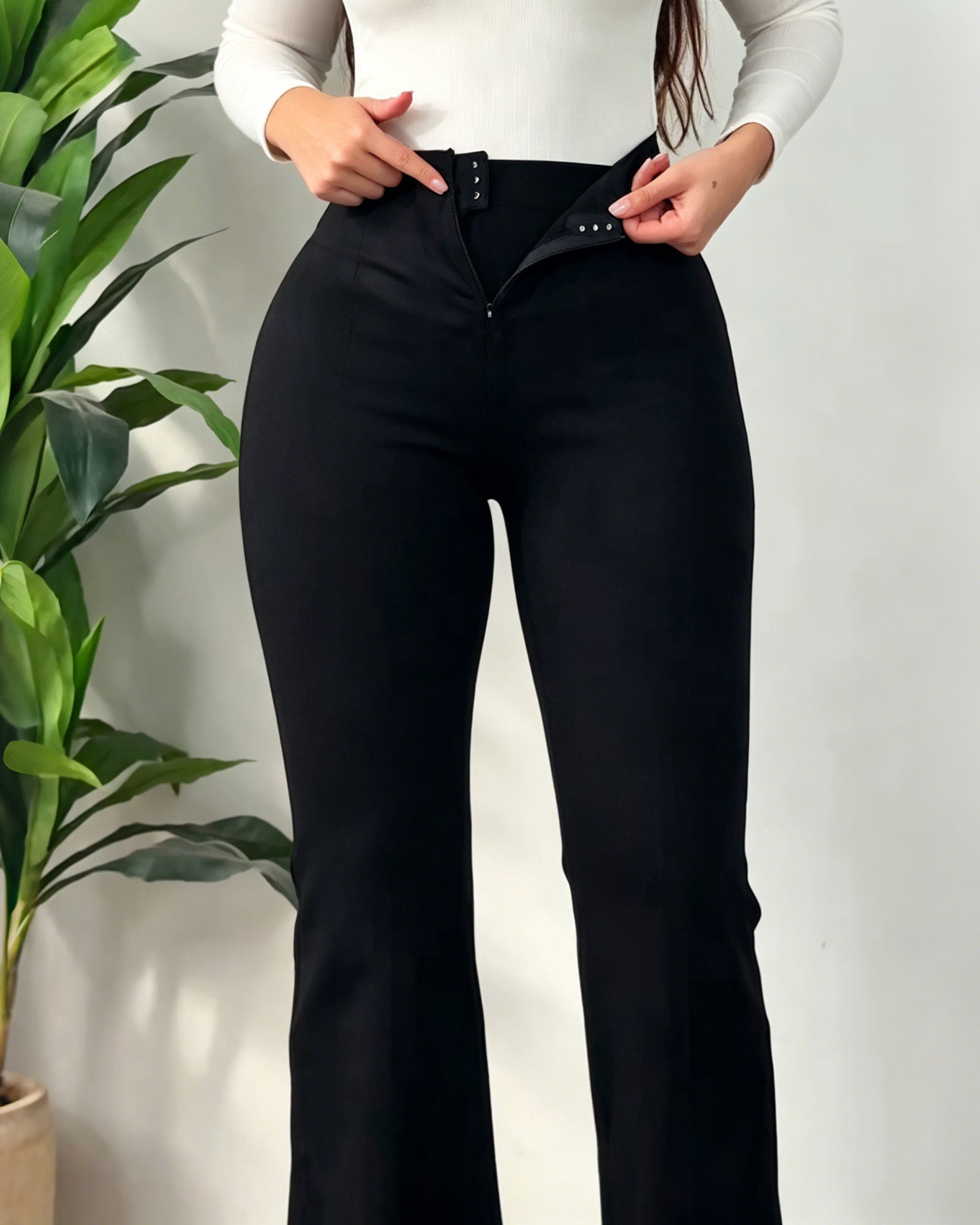 High Waisted Zipper Button Slim Fit Flared Pants