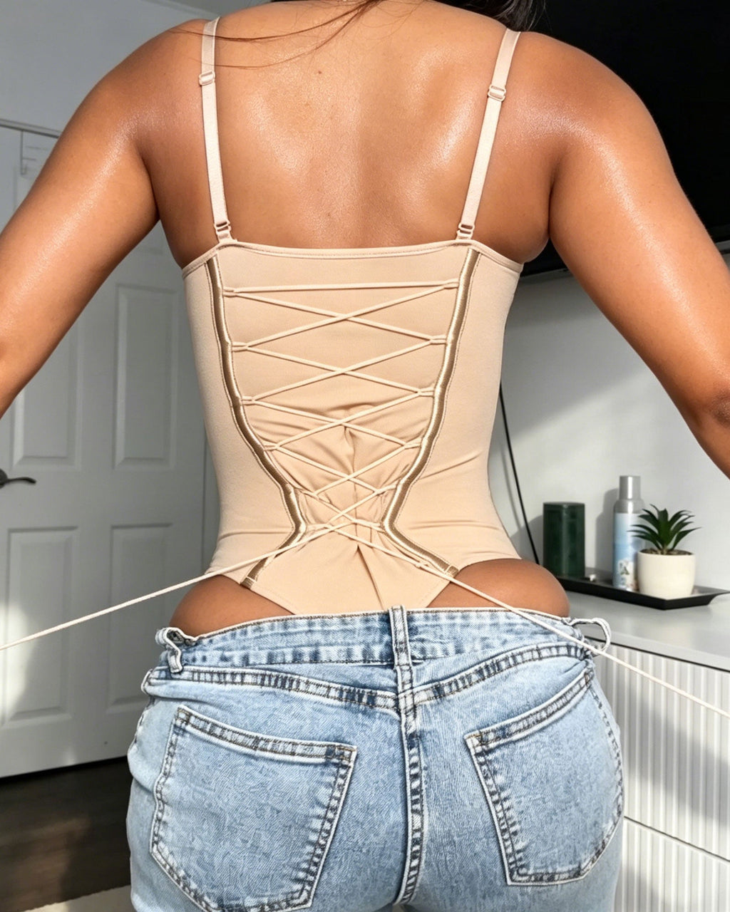 Busty Shaping Bodysuit With Back Ties