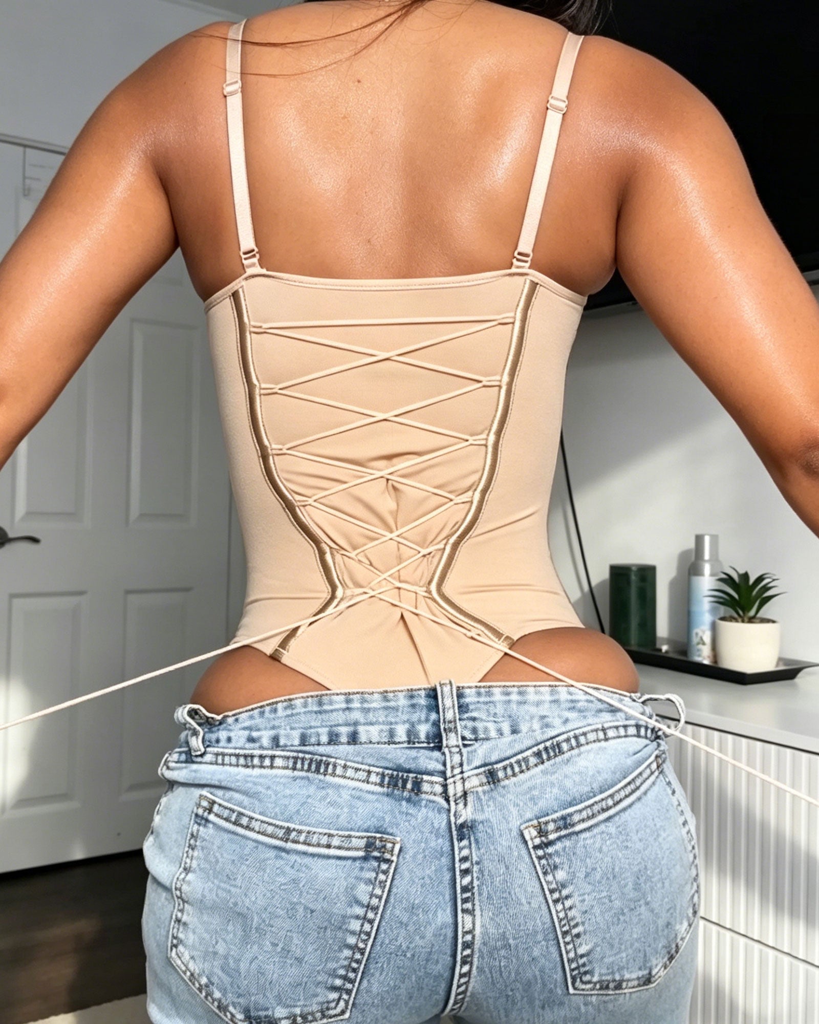 Busty Shaping Bodysuit With Back Ties