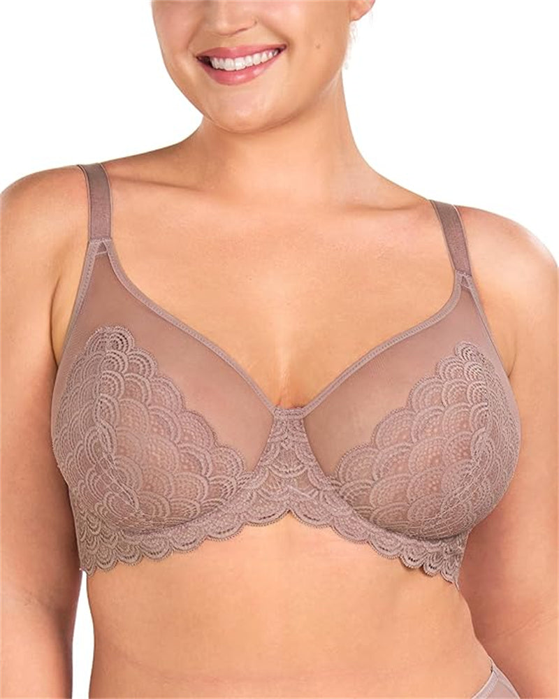 Sexy Lace Sheer Mesh Bra RosyBrown