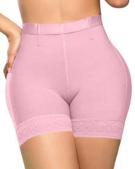 High Waist Lace Trim Butt Sculpting Short Pink