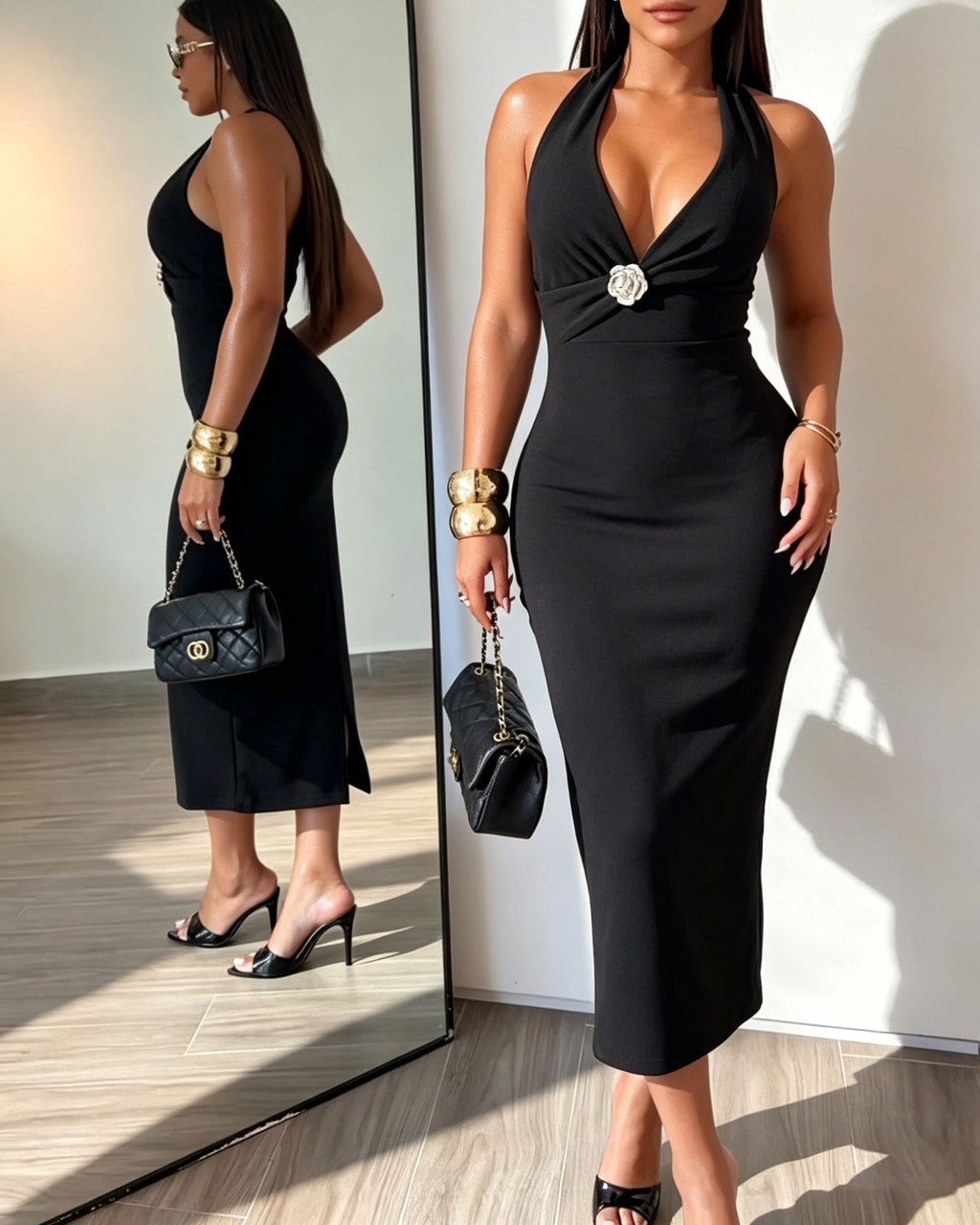 Sleeveless Halter Bodycon Midi Dress