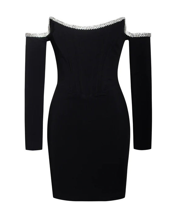 Rhinestone Trim Off-Shoulder Slim Fit Mini Dress