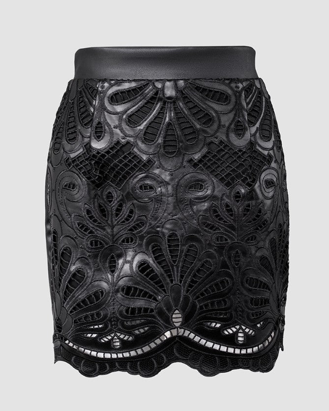 Fashionable Hollow Leather Hip Skirt